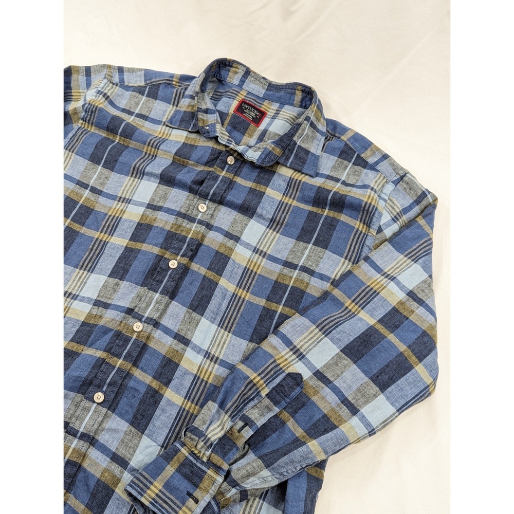 UNTUCKit Button Up 100% Linen Shirt Blue Plaid XL  Wrinkle Resistant Long Sleeve